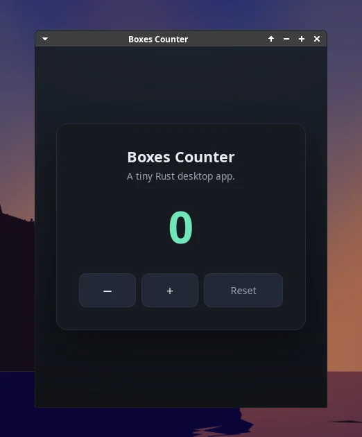 The Boxes Counter demo app open on a box desktop